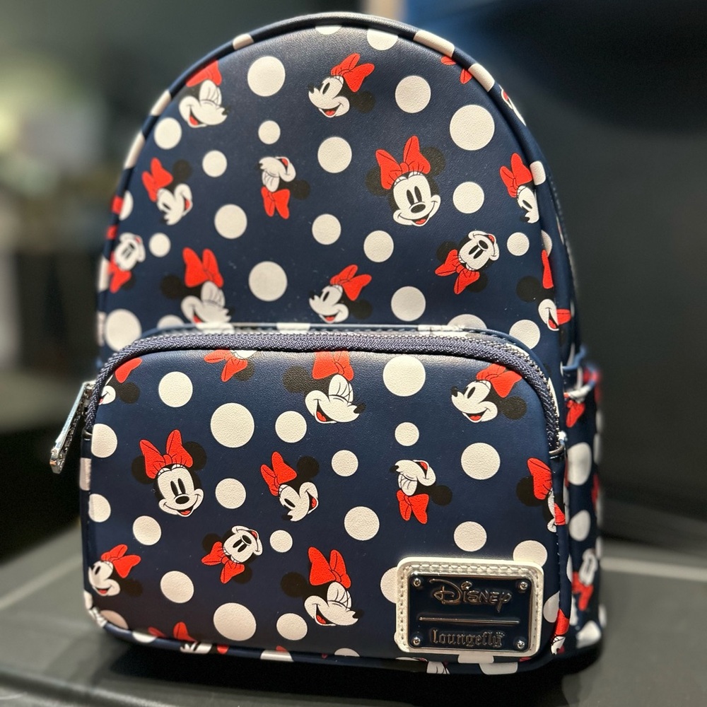 Disney Loungefly Minnie Mouse Navy Blue Mini Backpack New With Tags
